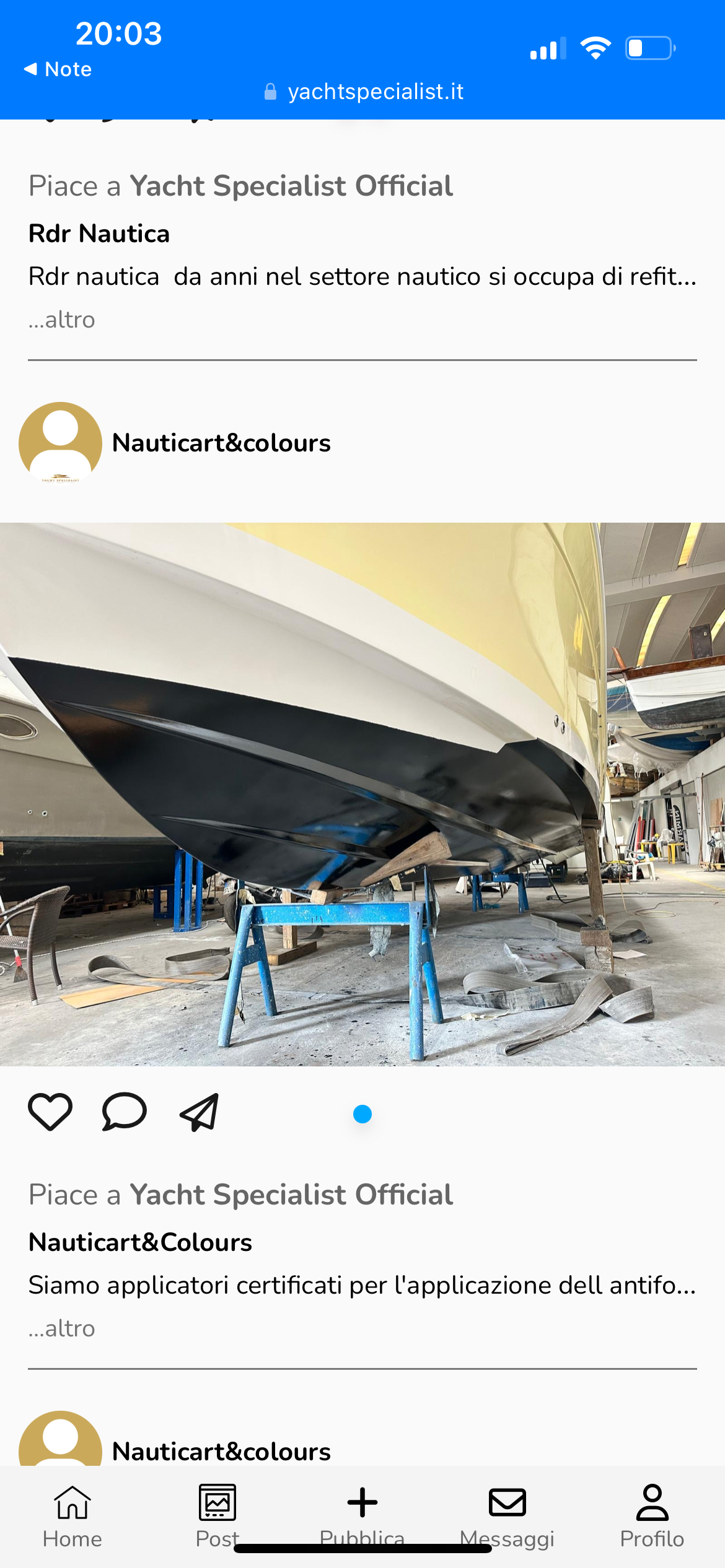 Carenatura con antifoulin speciale